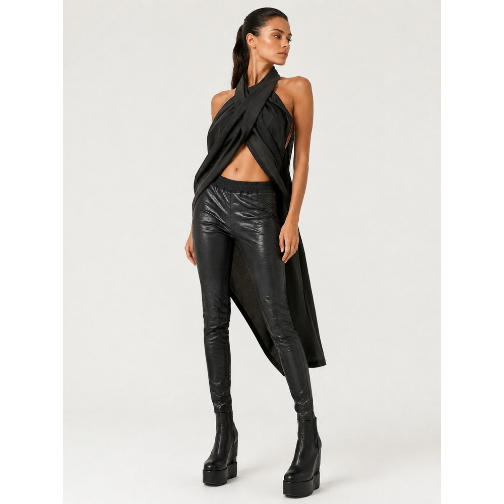 Rick Owens Drkshdw Black Cotton Coated Finish Skinny Leggings Pants Slim Fit M